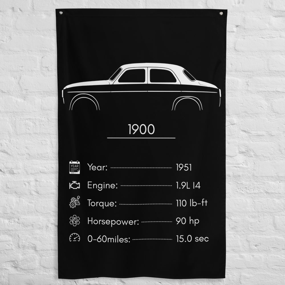 Alfa Romeo 1900 1951 car silhouette spec flag - White Brick Wall