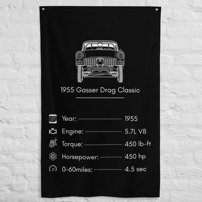 Chevrolet 1955 Gasser Drag Classic 1955 car silhouette spec flag - White Brick Wall