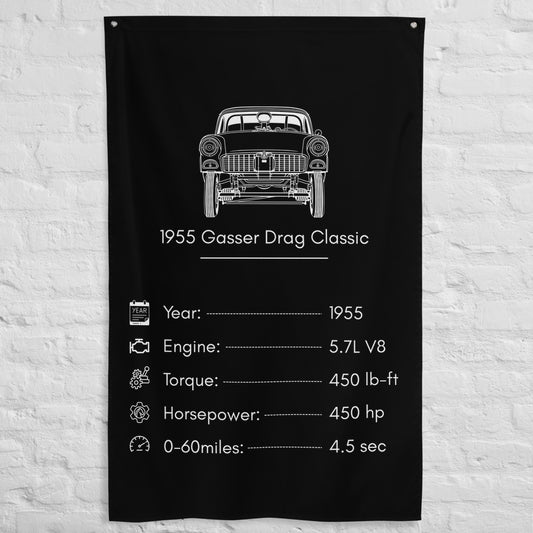 Chevrolet 1955 Gasser Drag Classic 1955 car silhouette spec flag - White Brick Wall