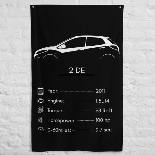 Mazda 2 DE 2011 car silhouette spec flag - White Brick Wall