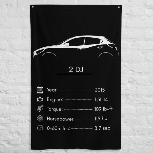 Mazda 2 DJ 2015 car silhouette spec flag - White Brick Wall