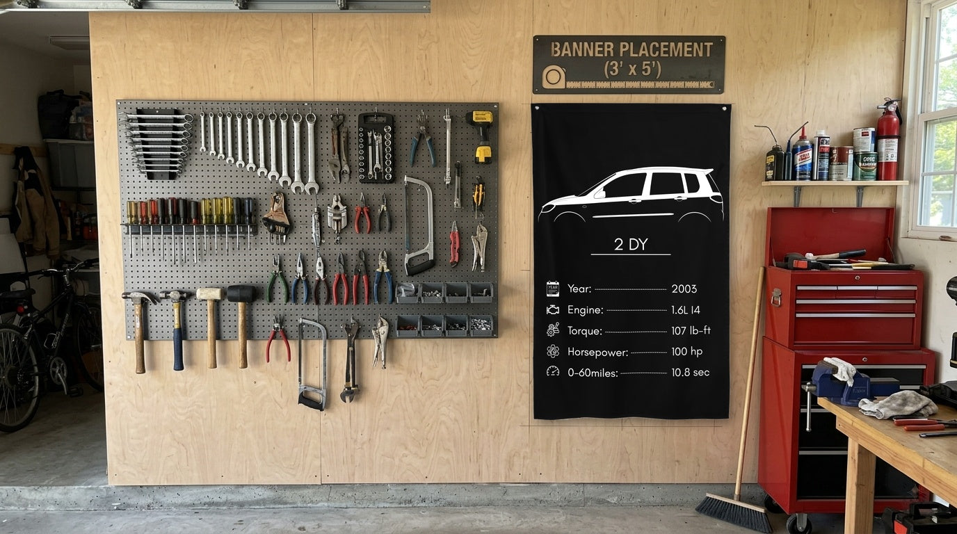 Mazda 2 DY 2003 car silhouette spec flag - Garage Plywood Wall