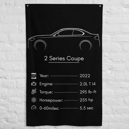 BMW 2 Series Coupe 2022 car silhouette spec flag - White Brick Wall
