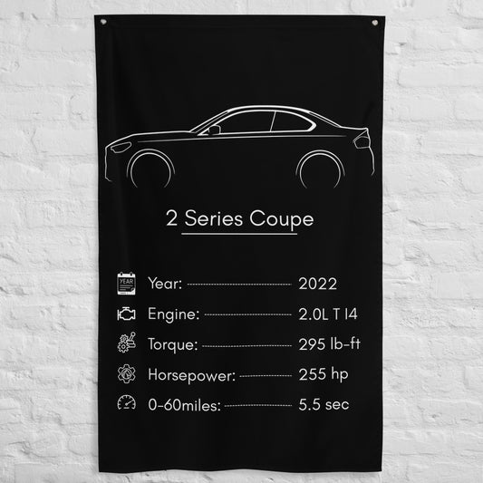 BMW 2 Series Coupe 2022 car silhouette spec flag - White Brick Wall