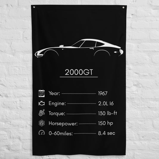 Toyota 2000GT 1967 car silhouette spec flag - White Brick Wall