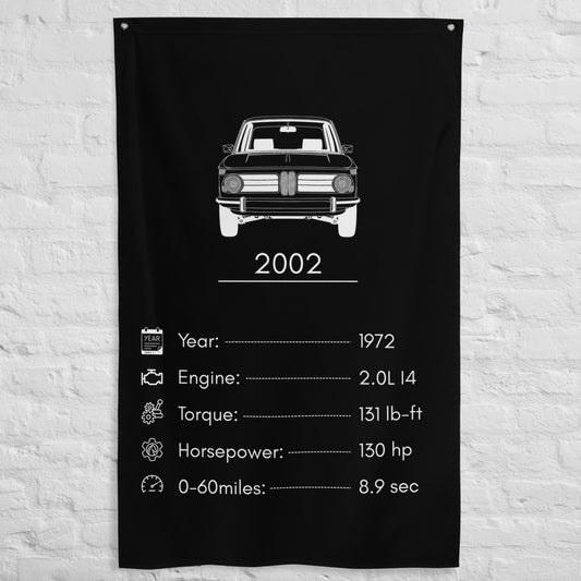 BMW 2002 1972 car silhouette spec flag - White Brick Wall