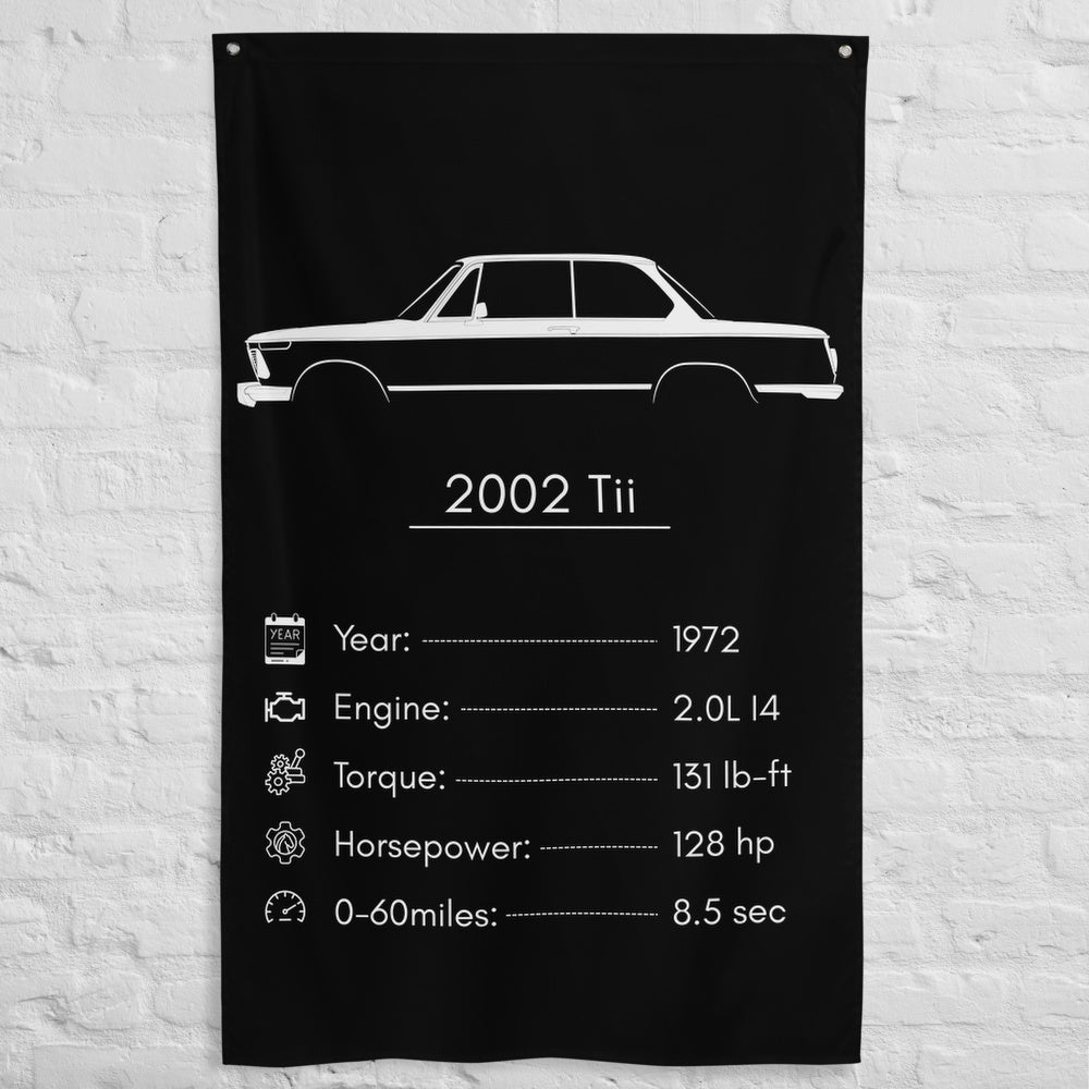 BMW 2002 Tii 1972 car silhouette spec flag - White Brick Wall