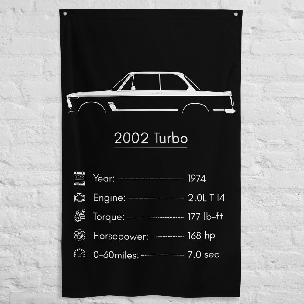 BMW 2002 Turbo 1974 car silhouette spec flag - White Brick Wall