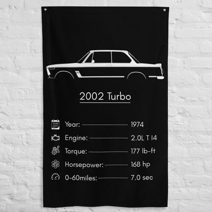 BMW 2002 Turbo 1974 car silhouette spec flag - White Brick Wall
