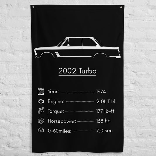 BMW 2002 Turbo 1974 car silhouette spec flag - White Brick Wall