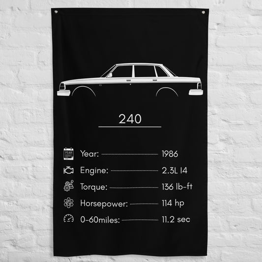 Volvo 240 1986 car silhouette spec flag - White Brick Wall