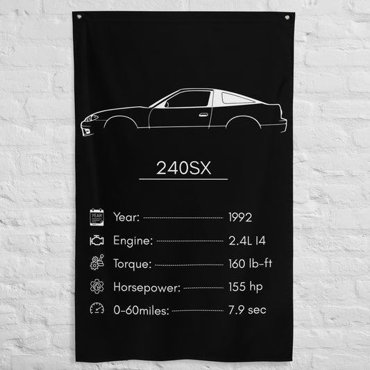 Nissan 240SX 1992 car silhouette spec flag - White Brick Wall