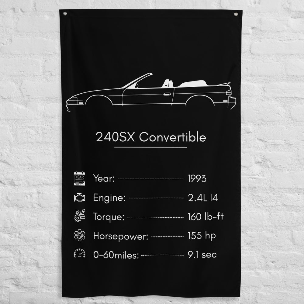 Nissan 240SX Convertible 1993 car silhouette spec flag - White Brick Wall
