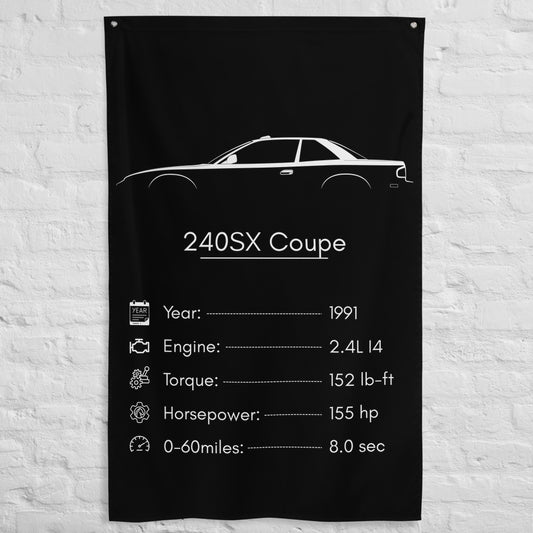 Nissan 240SX Coupe 1991 car silhouette spec flag - White Brick Wall