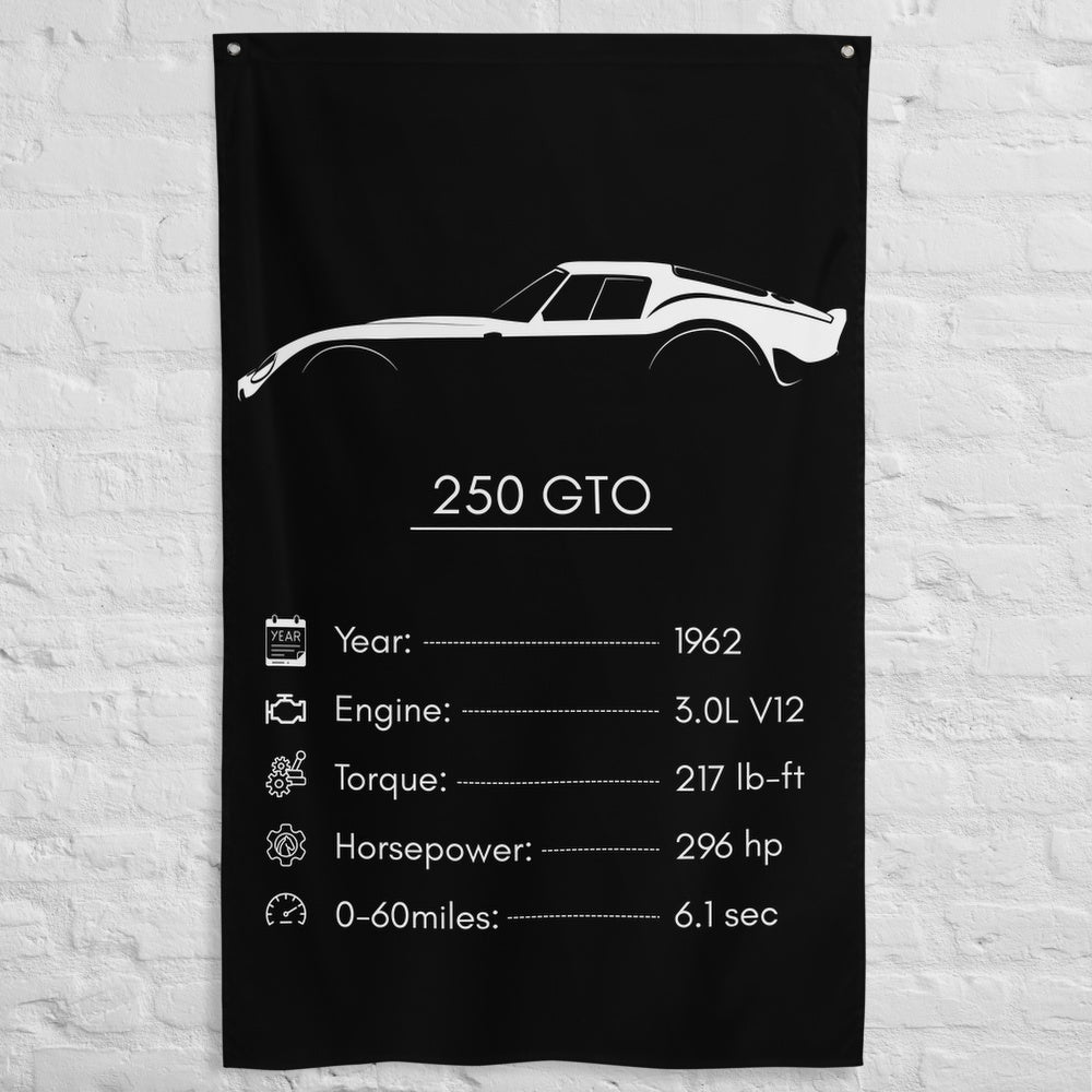Ferrari 250 GTO 1962 car silhouette spec flag - White Brick Wall