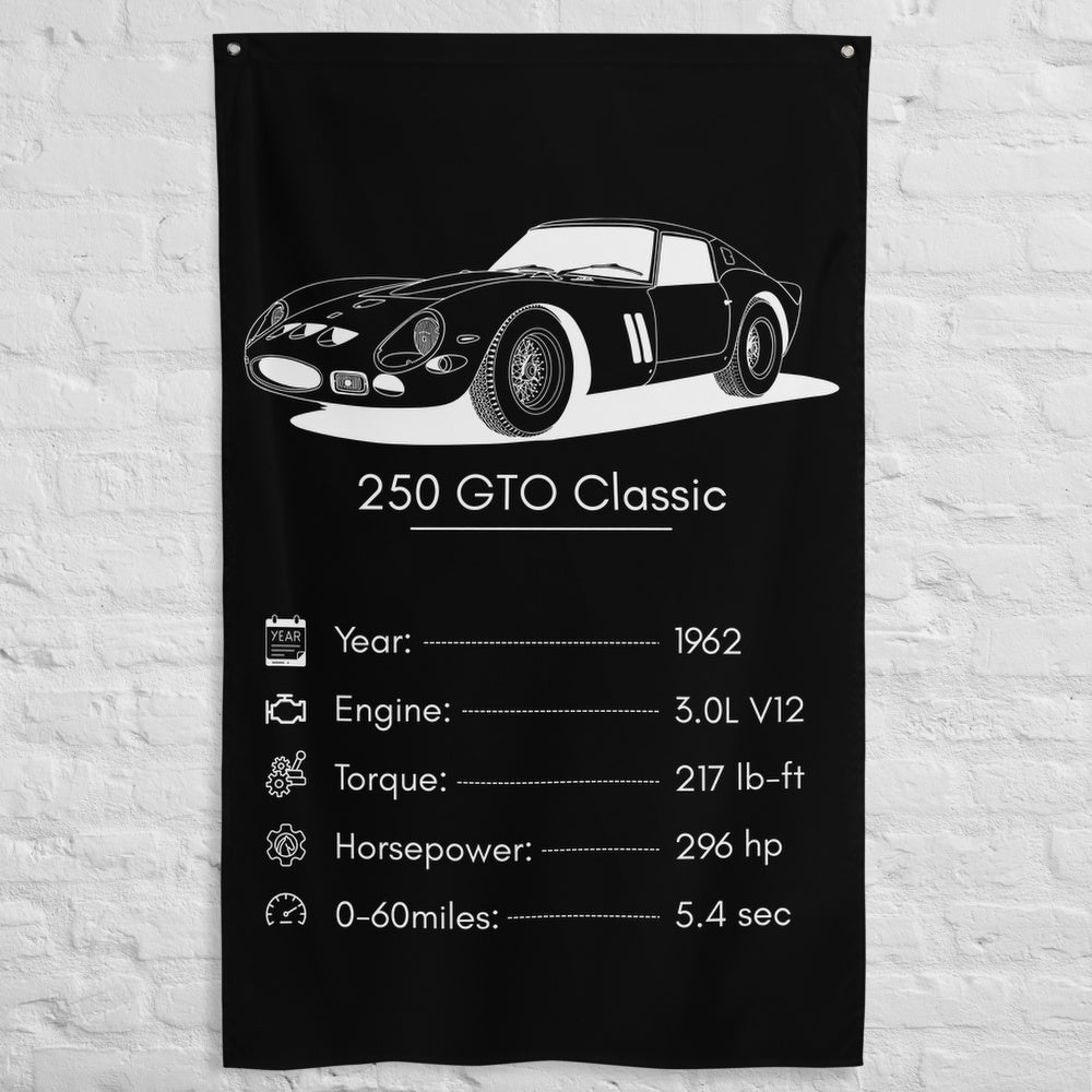 Ferrari 250 GTO Classic 1962 car silhouette spec flag - White Brick Wall