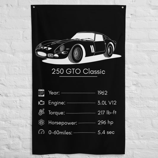 Ferrari 250 GTO Classic 1962 car silhouette spec flag - White Brick Wall
