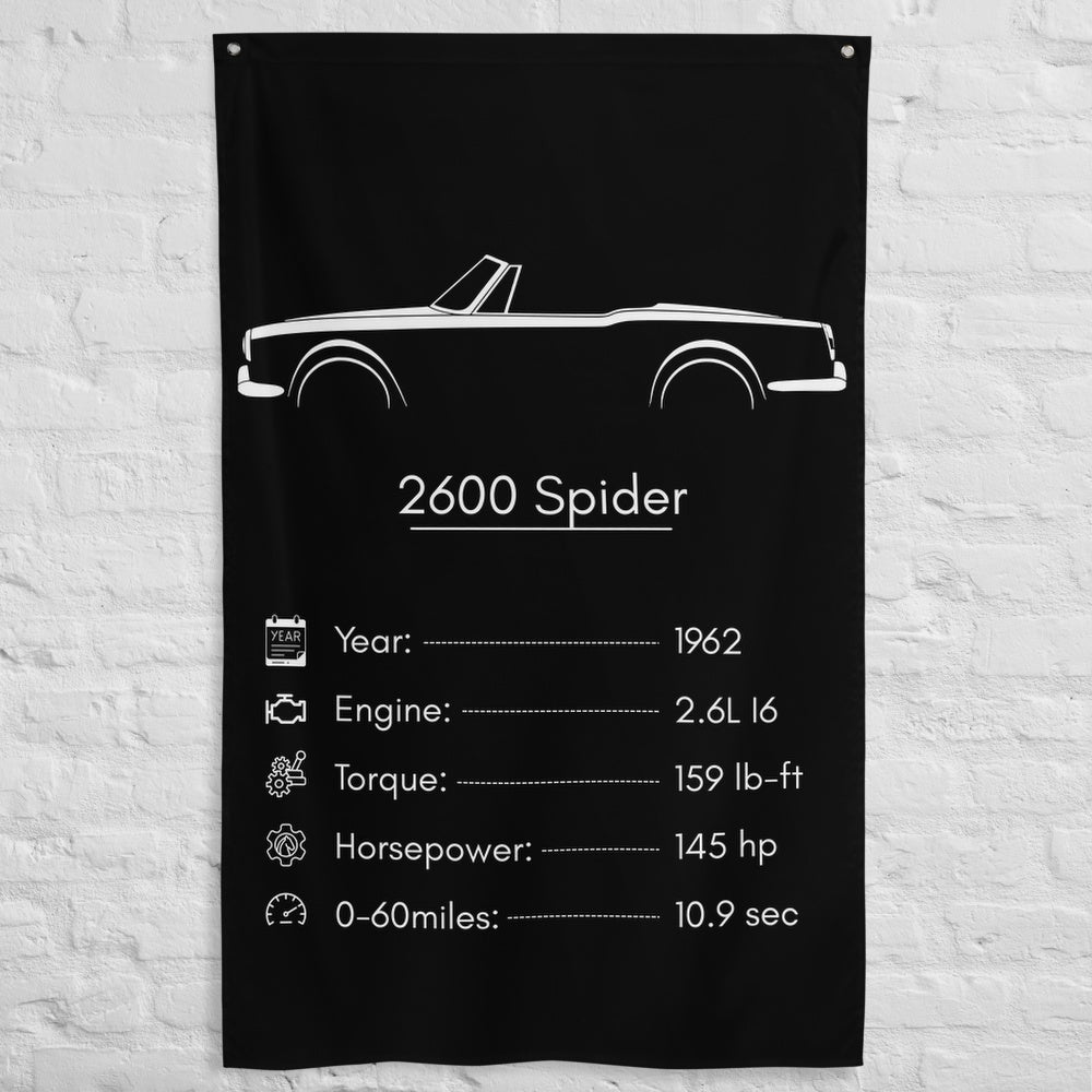 Alfa Romeo 2600 Spider 1962 car silhouette spec flag - White Brick Wall