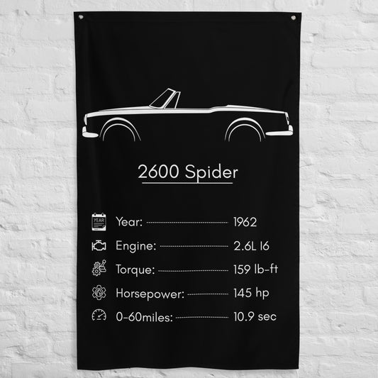 Alfa Romeo 2600 Spider 1962 car silhouette spec flag - White Brick Wall