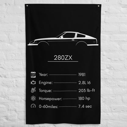 Nissan 280ZX 1981 car silhouette spec flag - White Brick Wall