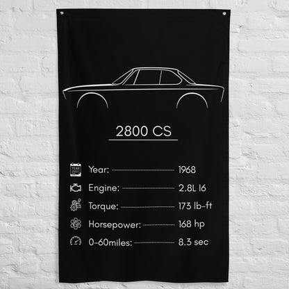 BMW 2800 CS 1968 car silhouette spec flag - White Brick Wall