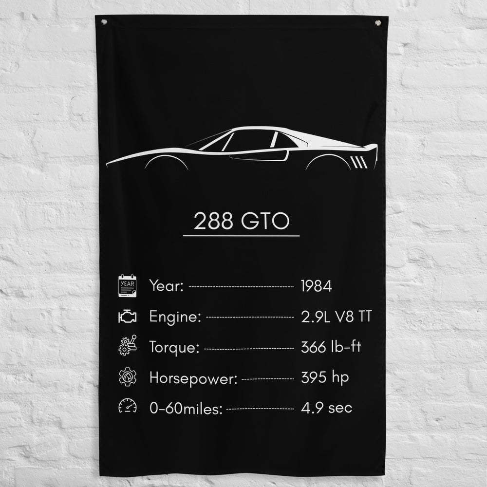 Ferrari 288 GTO 1984 car silhouette spec flag - White Brick Wall
