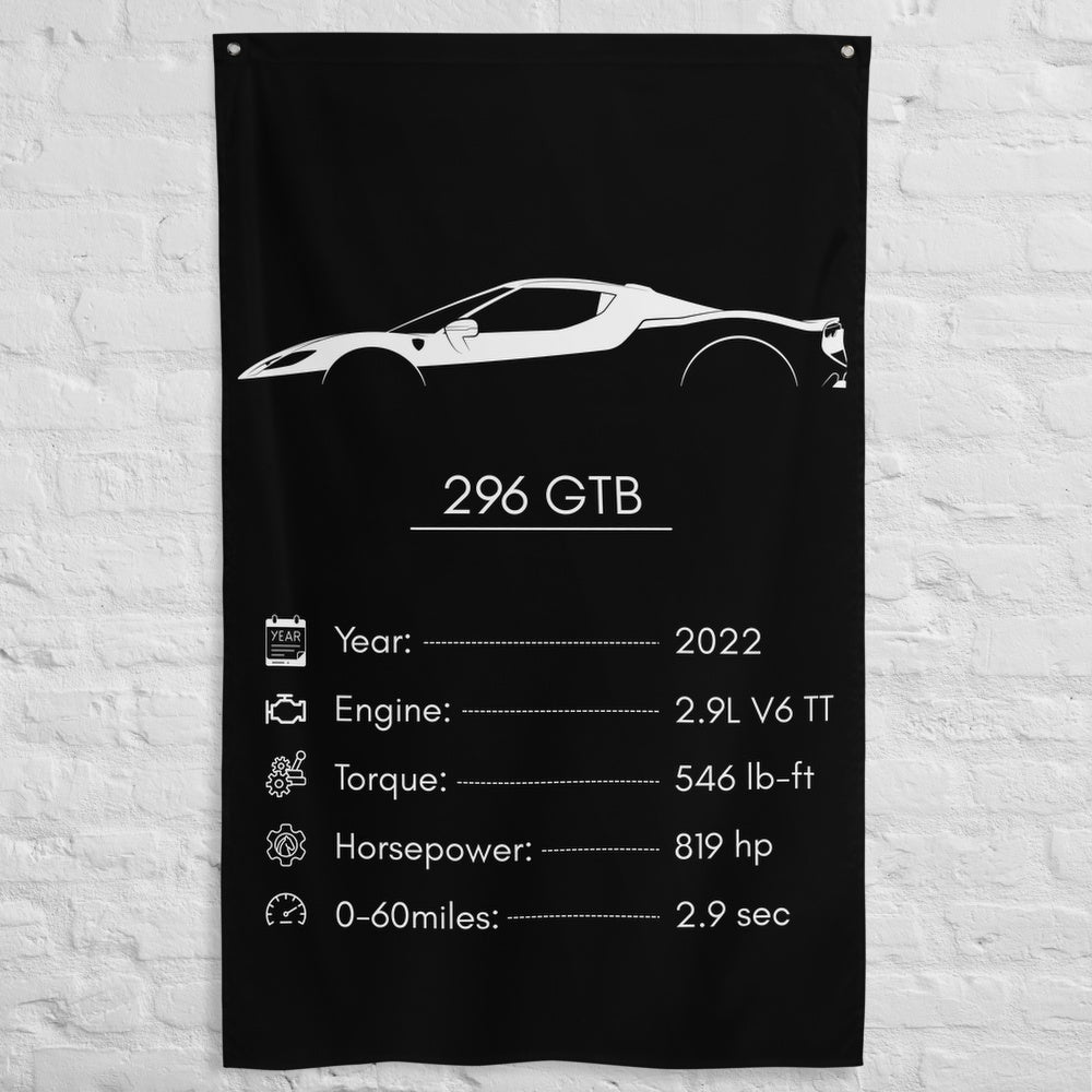 Ferrari 296 GTB 2022 car silhouette spec flag - White Brick Wall