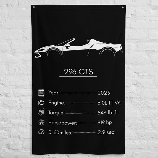 Ferrari 296 GTS 2023 car silhouette spec flag - White Brick Wall