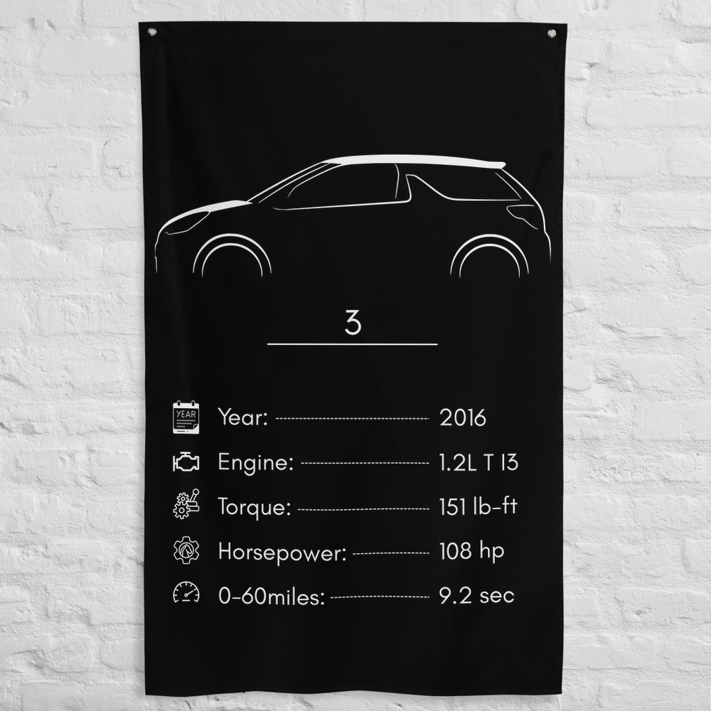 DS 3 2016 car silhouette spec flag - White Brick Wall