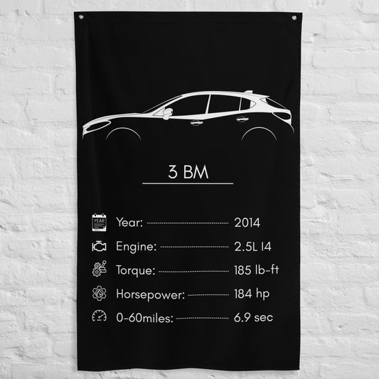 Mazda 3 BM 2014 car silhouette spec flag - White Brick Wall