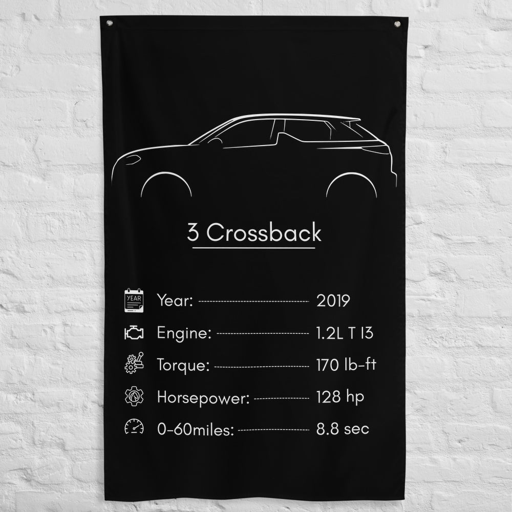 DS 3 Crossback 2019 car silhouette spec flag - White Brick Wall