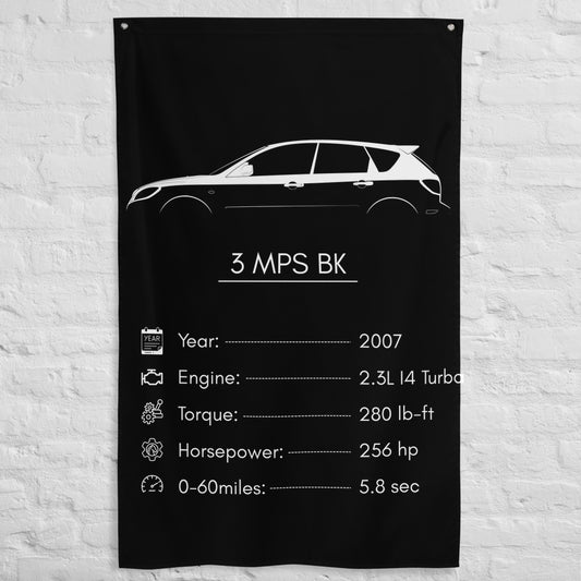 Mazda 3 MPS BK 2007 car silhouette spec flag - White Brick Wall