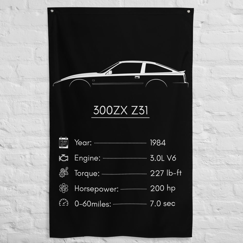 Nissan 300ZX Z31 1984 car silhouette spec flag - White Brick Wall