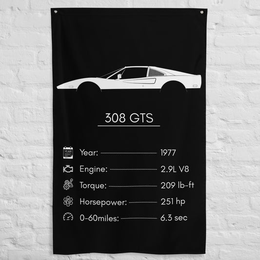 Ferrari 308 GTS 1977 car silhouette spec flag - White Brick Wall