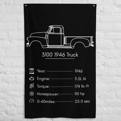 Chevrolet 3100 1946 Truck 1946 car silhouette spec flag - White Brick Wall