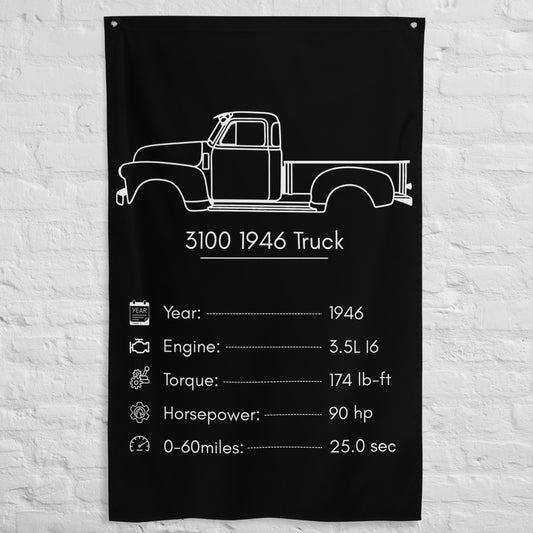 Chevrolet 3100 1946 Truck 1946 car silhouette spec flag - White Brick Wall