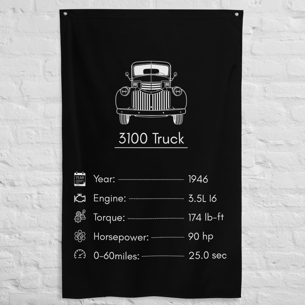 Chevrolet 3100 Truck 1946 car silhouette spec flag - White Brick Wall