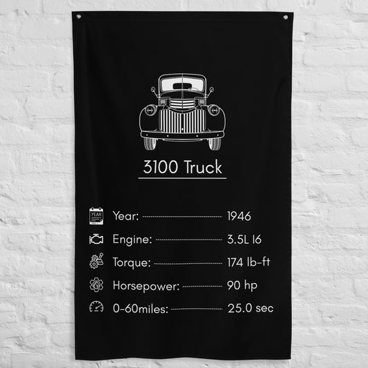 Chevrolet 3100 Truck 1946 car silhouette spec flag - White Brick Wall