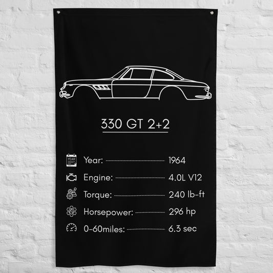 Ferrari 330 GT 2+2 1964 car silhouette spec flag - White Brick Wall