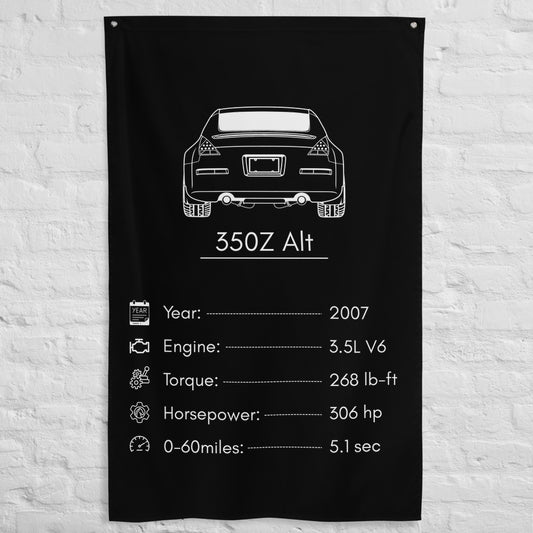 Nissan 350Z 2007 car silhouette spec flag - White Brick Wall