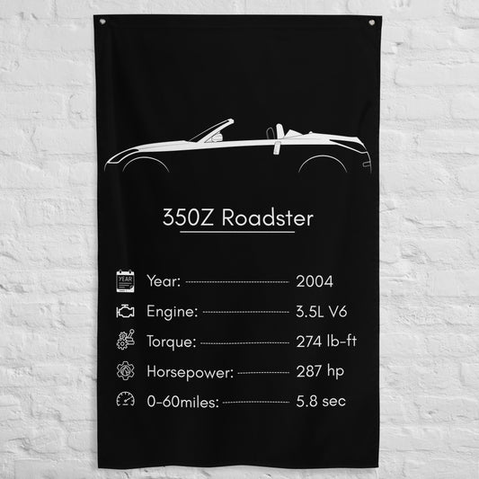 Nissan 350Z Roadster 2004 car silhouette spec flag - White Brick Wall
