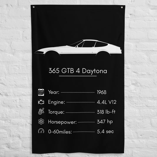 Ferrari 365 GTB 4 Daytona 1968 car silhouette spec flag - White Brick Wall