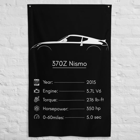 Nissan 370Z Nismo 2015 car silhouette spec flag - White Brick Wall