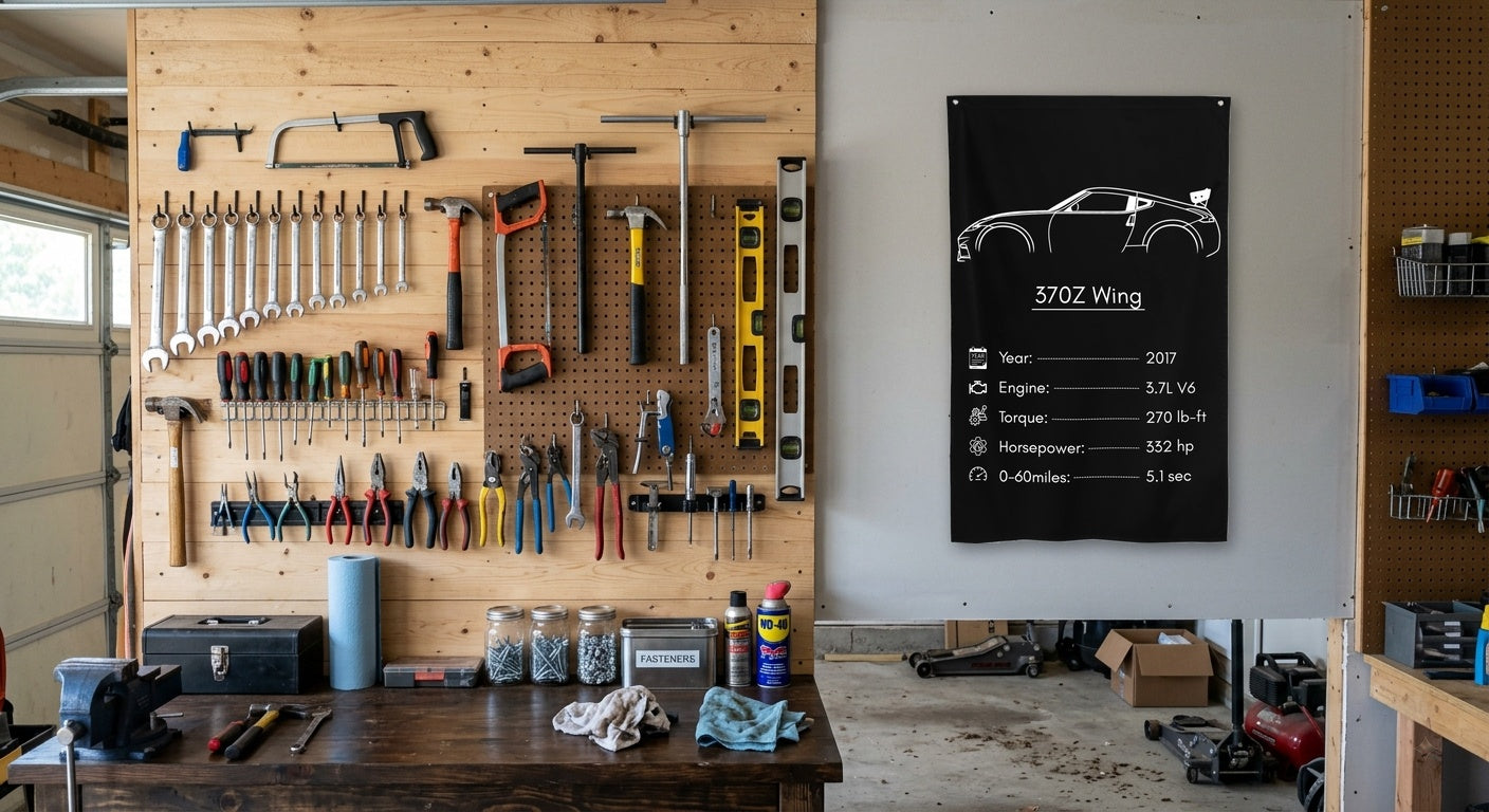 Nissan 370Z Wing 2017 car silhouette spec flag - Garage Pegboard Wall