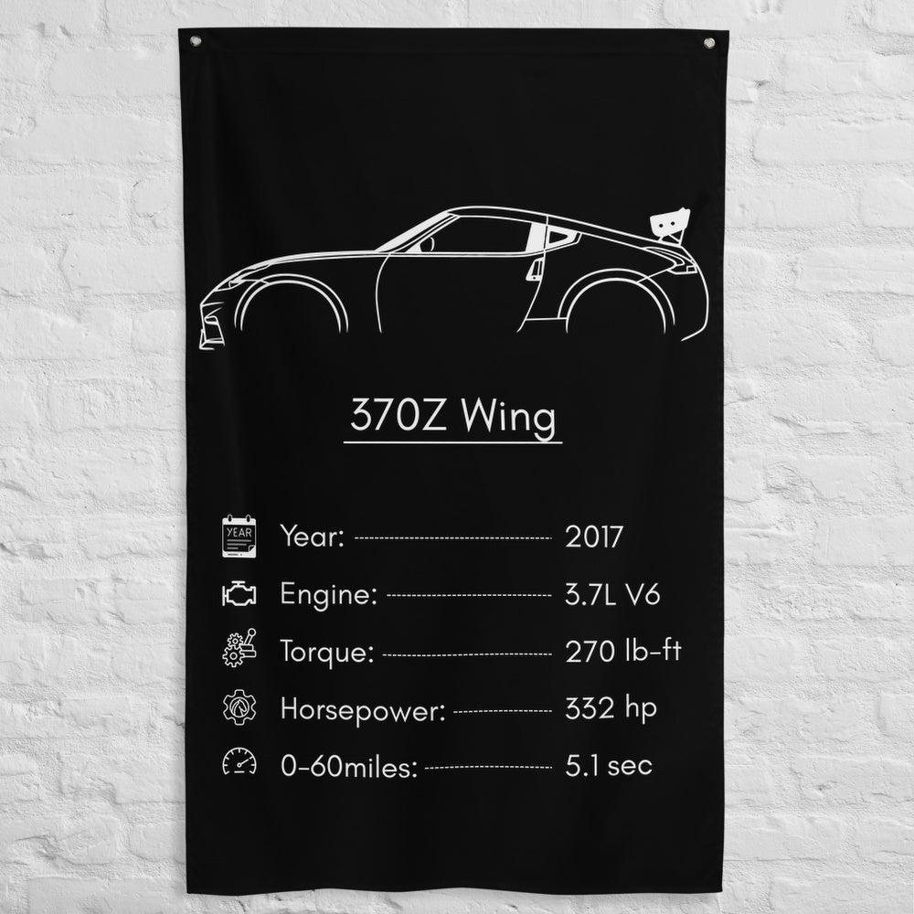 Nissan 370Z Wing 2017 car silhouette spec flag - White Brick Wall