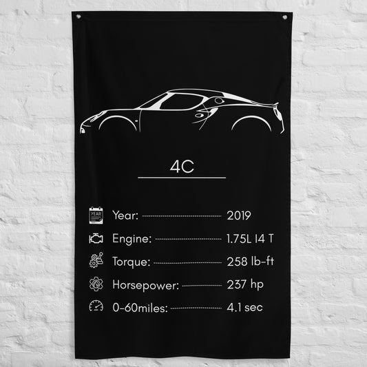 Alfa Romeo 4C 2019 car silhouette spec flag - White Brick Wall