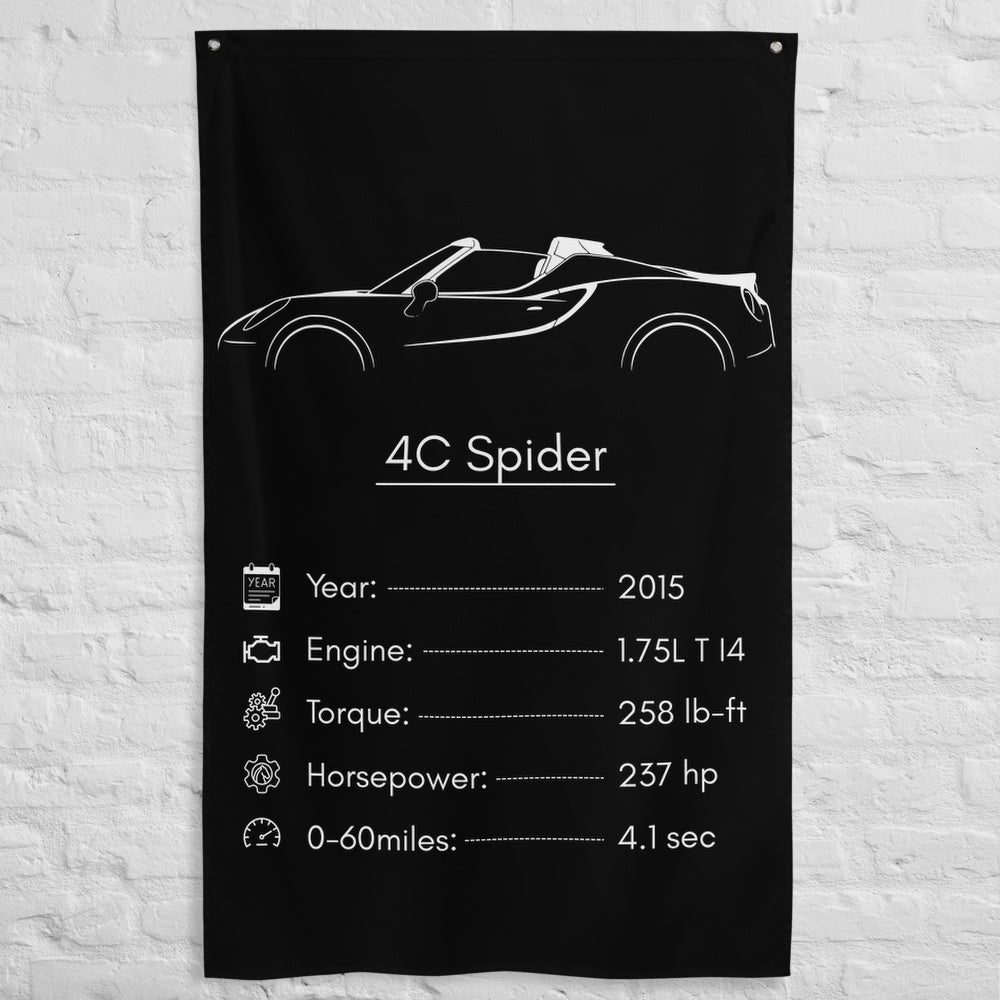 Alfa Romeo 4C Spider 2015 car silhouette spec flag - White Brick Wall