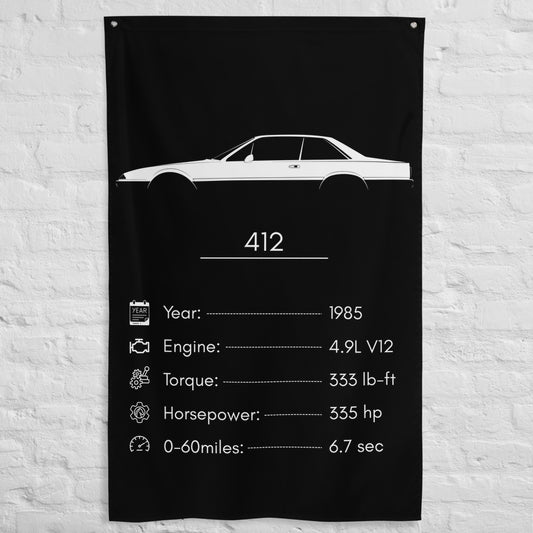 Ferrari 412 1985 car silhouette spec flag - White Brick Wall