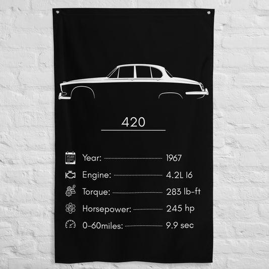 Jaguar 420 1967 car silhouette spec flag - White Brick Wall