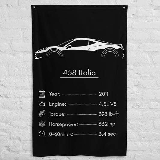 Ferrari 458 Italia 2011 car silhouette spec flag - White Brick Wall